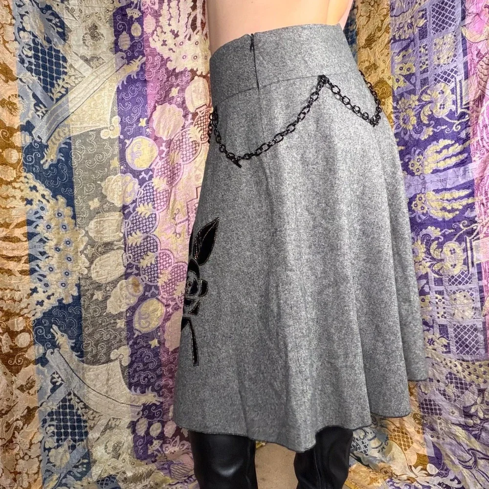 Wool Blend Steam Punk Velvet Floral Goth Fairy A-Line Knee Length Skirt Size M